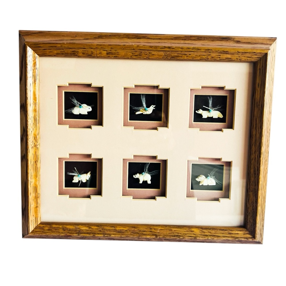 Vintage Ross & Cleo Southwestern Shadow Box Animals Stone  Wooden Frame